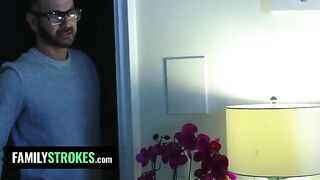 The stepdaughter pleased her stepdad while her stepmom was nearby