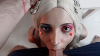 The crazy bitch Harley Quinn has sex with a big but plug in her ass