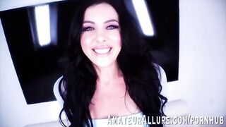 Theodora Day, hot brunette with blue eyes, sucks cock professionally