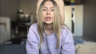 The cute girl showed her body to her boyfriend in a sexy dress