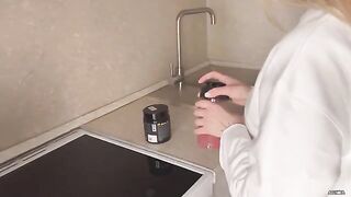 An insolent girlfriend gets fucked after throwing her legs on the table
