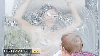 Ruby Sims teases the window cleaner with her lingerie and body before letting him take control