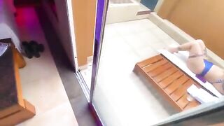 A redhead girl has sex with the employee right in the bikini