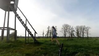 A Chihuahua was fucking on the hunting podium outdoors