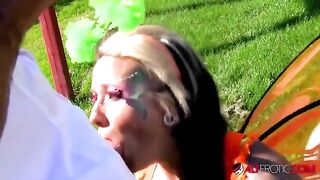 A tattooed cosplay model, Lily Fatale, got fucked outdoors in a steamy scene