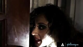 An investigator, Riley Reid, grills a hooker, Reena Sky, then eats her pussy
