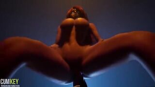 A girl with perfect big boobs is fucking with a huge dick monster
