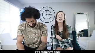 Girl is fucked in crazy poses by her boyfriend, showcasing petite allure