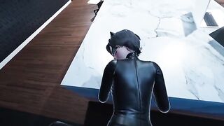 Catwoman fucks with the young man in his office