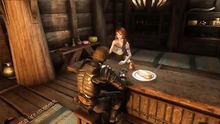 In the tavern, a charming lady invites a traveler to have some fun