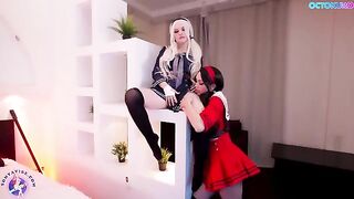 Octokuro's cosplay girl pussy licking solo with a big dildo in HD