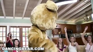 Bunch of Bold Bitches binging on cock in a wild swinging scene