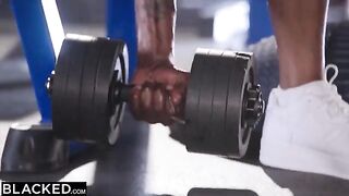Two gym bunnies shared two black cocks in an intense interracial scene