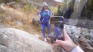 A sexy girl is fucking with a young man in nature