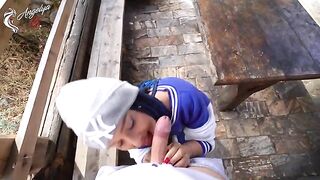 A sexy girl is fucking with a young man in nature