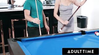 Two hot roommates Paige Owens and Kay Lovely are using a pool stick