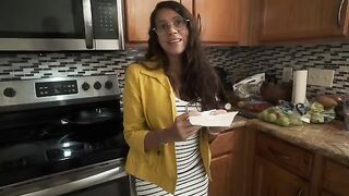 My stepmom's big ass beats me up in the kitchen when she's horny
