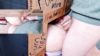 Babe fucked in the tight pussy through the glory hole