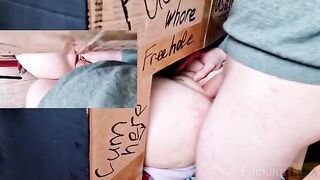 Babe fucked in the tight pussy through the glory hole