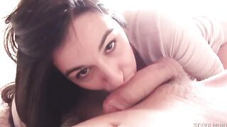 Small brunette babe gets her tight ass pounded by a huge dick