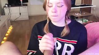A young student tenderly sucks cock and gets cum on her tongue