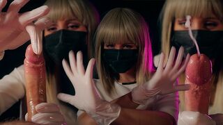 A crazy nurse in latex gloves will bring you to a powerful orgasm twice