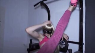 Fit teen gets her ass smashed by two cocks in the gym and drenched in cum