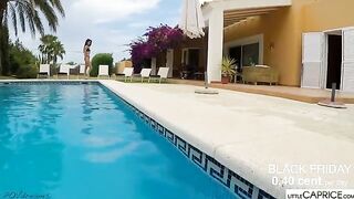 Little Caprice tried to suck a cock of a foreign guy in the pool