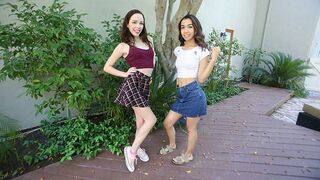 Hot step daughters Aliya Brynn and Jackie Rogen share cum after sex