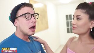 A hot Indian British model got her glasses covered with dork's cum