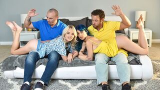 Cute girls are getting spanking and pussy drilling from step dads in a taboo roleplay