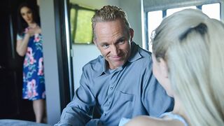 Hot step daughter Jane Wilde rides her step daddy’s fat prick in front of her step mom