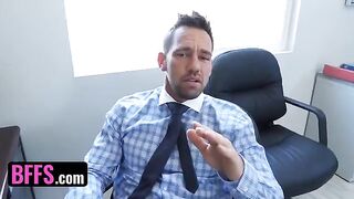 Three busty sluts Sami, Sarah, and Danni get fucked by their boss's stepson in an office orgy