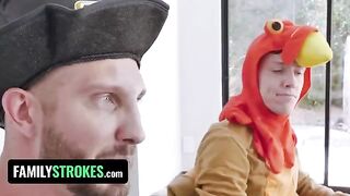 The stepdaughter and stepmom get their pussies full on Thanksgiving