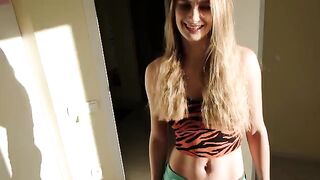 The girl caught stepbrother jerking off and felt pity for him