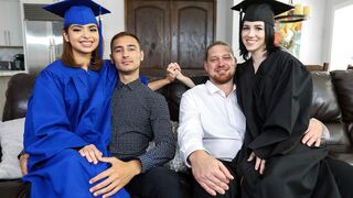 Dads seduced their step daughters Hazel Heart and Remi Jones to fuck for graduation