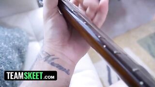 Two step sisters share their boyfriend’s big fat cock