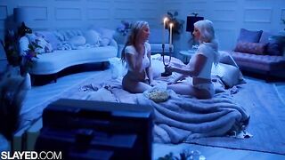 Two voluptuous girls Skye and Blake having fun without guys