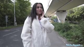 A petite teen gets fucked outdoors after almost getting hit by a taxi