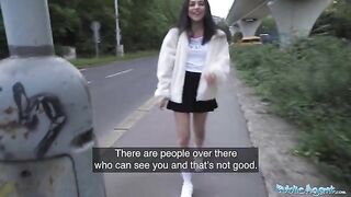 A petite teen gets fucked outdoors after almost getting hit by a taxi
