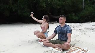 Meditation on the beach ends up as deep blowjob