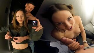 Cock sucking in the dressing room can be risky