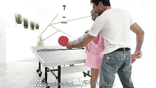 The guy did not expect that the girl would play ping-pong with him