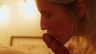 A sexy blonde gives her husband a passionate massage