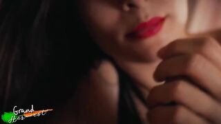 A step mom with red lips makes a cock sucking video for her stepson