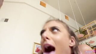 Brunette beauty Gia Derza gets her asshole gapped by two cocks in intense FMM action
