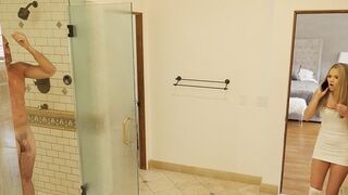 Athena sneaks into the shower with her stepfather in a spicy scene