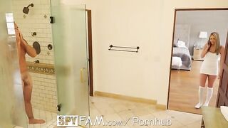 Athena sneaks into the shower with her stepfather in a spicy scene