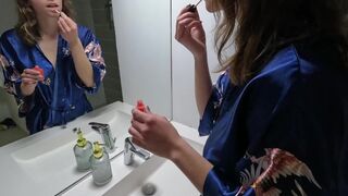 French student gets banged hard in the bathroom early in the morning