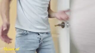 Pervert guy spied on his stepmom, she caught him and fucked him
